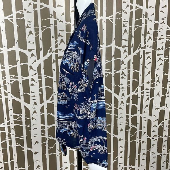 Carnival Cafe Novelty Print Button Up Tie Front Short Sleeve Top sz M - Picture 6 of 9